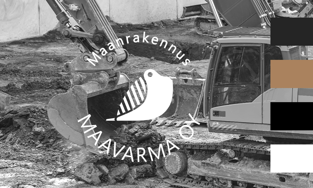 Maanrakennus Maavarma Oy:n pyöreä logoversio ja värimaailma.